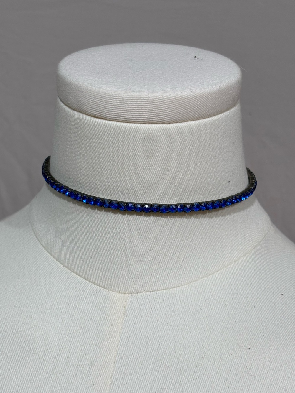 VINTAGE Choker Necklace Sapphire Blue Rhinestones